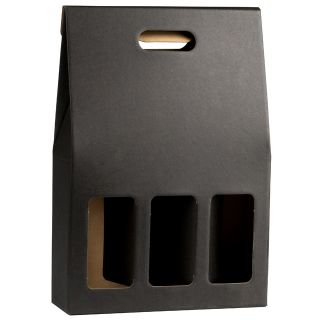 Wine carrier cardboard kraft/black 3 bottles handle