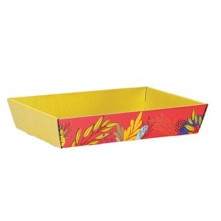 Corbeille carton rectangle SAVEURS ESTIVALES rouge/jaune/vert livre  plat (dim. corbeille monte) 