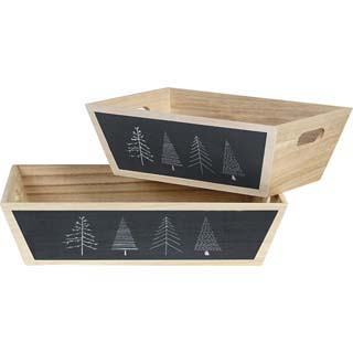 Crate wood rectangular nature/grey trees 2 handles 