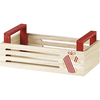 Caixa madeira retangular natural/vermelho/branco/dourado decoração bola de natal