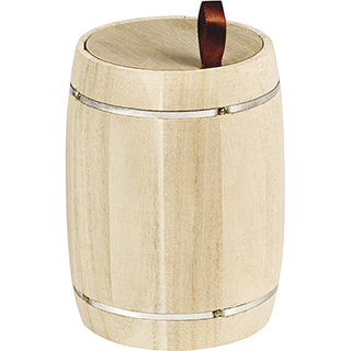 Caixa de madeira natural forma barril 