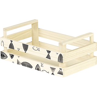 Crate wood rectanglar nature/black decor fish wood handles 