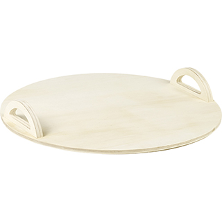 Tray round wood nature handles 