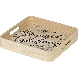 Tray wood square VOYAGE GOURMAND black round corners handles