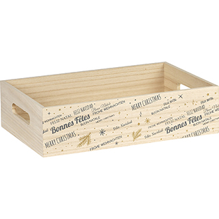 Tray wood rectangular MERRY CHRISTMAS grey/gold handles