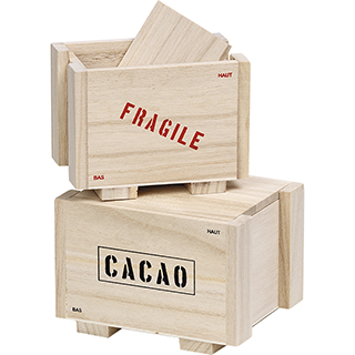 Coffret bois rectangle nature/décor CACAO-FRAGILE