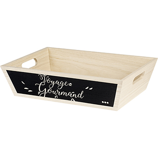 Tray rectangular wood nature/black Voyage Gourmand handles 