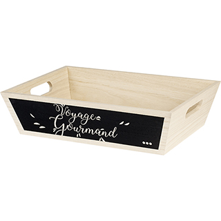 Tray wood rectangular VOYAGE GOURMAND nature/black handles 