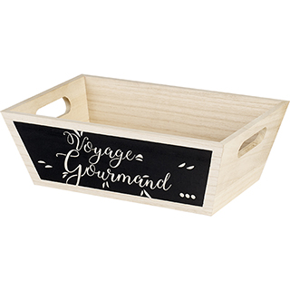 Tray wood rectangular VOYAGE GOURMAND nature/black handles 