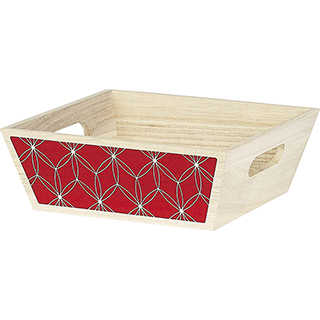 Tray wood square red geometrical circles handles 
