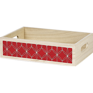 Tray wood rectangle red geometrical circles handles 