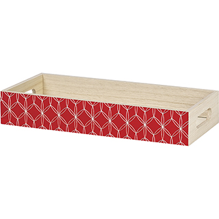 Tray wood rectangle red geometrical circles handles 