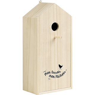 Caixa de madeira forma de casa de passarinho Mon nichoir Mon terroir 