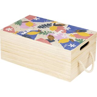 Coffret bois rectangle JARDIN D'AGRUMES poignes corde couvercle plateau