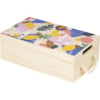 Caja de madera rectangular JARDIN DE CITRICOS bandeja de tapa asas cuerda