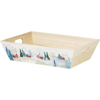 Tray wood rectangular SNOWY COUNTRY handles