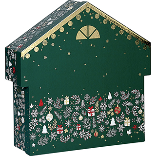 Caja de cartón forma chalet verde/blanco/rojo/dorado caliente Bonnes Fêtes