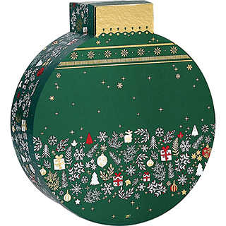 Box cardboard Christmas ball shape green/white/red/hot gliding gold Bonnes Fêtes