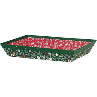 Tray cardboard rectangular green/white/red/hot gliding gold Bonnes Fêtes