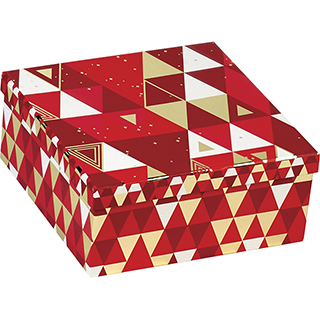 Caja de cartón cuadrado rojo/blanco/dorado caliente Triángulos dorado 