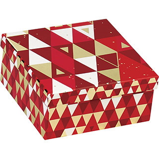 Caja de cartón cuadrado rojo/blanco/dorado caliente Triángulos dorados 