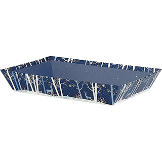 Tray cardboard rectangular blue/white/hot gliding gold Forest/Reindeer 