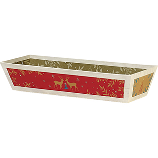 Corbeille carton rectangle effet bois/rouge/vert/or/dorure à chaud or décor Bonnes fêtes 