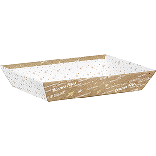 Tray cardboard rectangular MERRY CHRISTMAS kraft/white/gold hot foil stamping 