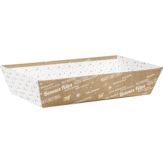 Corbeille carton rectangle kraft/blanc/dorure  chaud or Bonnes Ftes