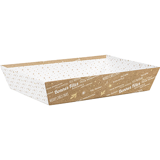 Tray cardboard rectangular kraft/white/gold hot foil stamping Bonnes Ftes