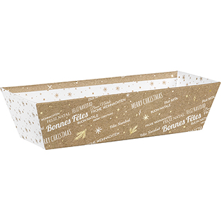 Tray cardboard rectangular MERRY CHRISTMAS kraft/white/gold hot foil stamping 