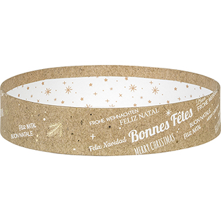 Tray cardboard round kraft/white/gold hot foil stamping Bonnes Fêtes