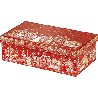 Box cardboard rectangular red/gold hot foil stamping Bonnes Fêtes