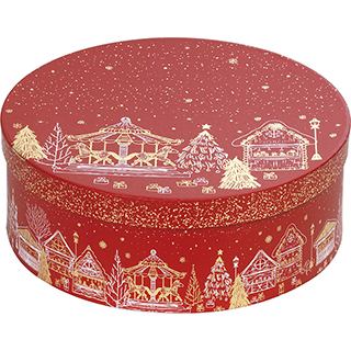 Box cardboard round red/gold hot foil stamping Bonnes Ftes