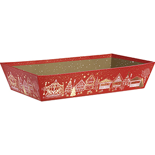 Corbeille carton rectangle BONNES FETES rouge/dorure  chaud or 