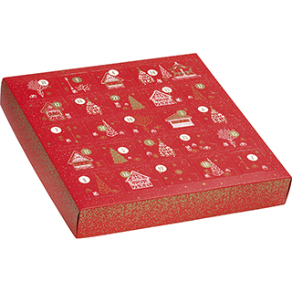 Box cardboard square advent calendar red/gold hot foil stamping 24 precut window boxes
