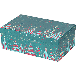 Caja cartn rectangular FELIZ NAVIDAD azul/rojo/estampacin en caliente dorado dorado 