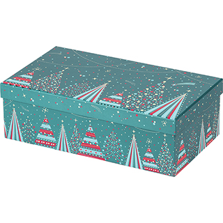 Caja cartn rectangular FELIZ NAVIDAD azul/rojo/estampacin en caliente dorado 