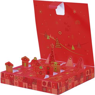 Caixa carto calendrio do advento MOSAICO FESTIVO vermelho 24 janelas pre-cortada 