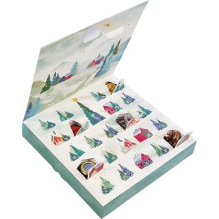 Coffret carton Calendrier de l'Avent CAMPAGNE ENNEIGEE 24 cases fentres prdcoupes 