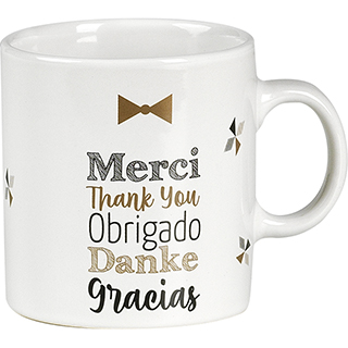 Mug ceramic Merci white/black/gold