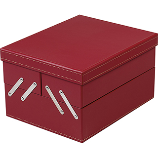 Coffret carton rectangle 3 compartiments calage amovible 2 séparations rouge/or