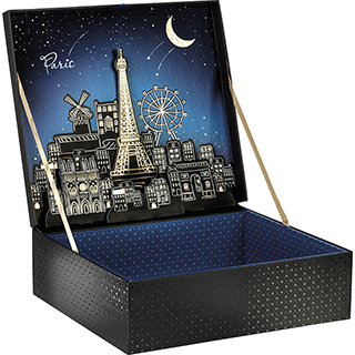 Coffret carton rectangle noir/vernis slectif/dcor POP-UP Paris /dorure  chaud