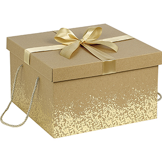 Box cardboard square kraft gold satin bow golden cord