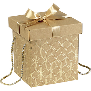 Caixa de cartão quadrada kraft dourado decoração geométrica laço dourado cetim cordão dourado 