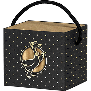Caja cartón funda negro/estampación en caliente dorado Pato