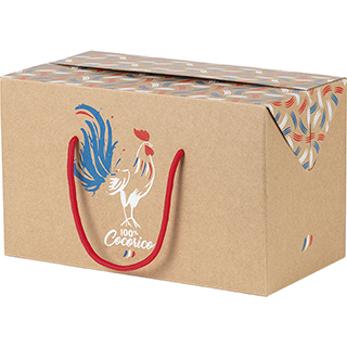 Coffret carton kraft rectangle dcor 100% Cocorico cordelettes rouges fermetures latrales Livr  plat