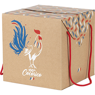 Coffret carton kraft carr dcor 100% Cocorico cordelettes rouges fermetures latrales Livr  plat