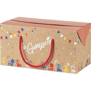 Coffret carton kraft rectangle dcor La Guinguette cordelettes rouges fermetures latrales Livr  plat