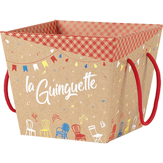 Corbeille carton kraft carre LA GUINGUETTE cordelettes rouges